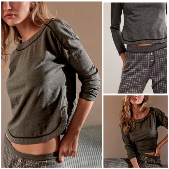 Free People Chill Evening PJ Set/ Charcoal Combo - Picture 3 of 10
